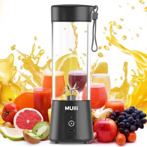 Mulli Portable Blender,15oz Mini Blender for Fruit Smoothies and Shakes,USB Rechargeable Mixer for Baby Food,Gym,Travel (Black)