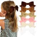 6PCS Velvet Hair Bows Hair Ribbon Clips Big Fall Alligator Clips Hair Accessories for Women Girls Toddlers Kids Baby (White, Beige, Hot pink, Brown, Coffee-colored, Dark brown)