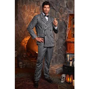 Arvilhill Mens 3 Pcs Dark Gothic Gentleman Costume, Halloween Classic Movie Outfit Blazer, Trousers, Bow Tie, Large