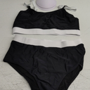 Women’s Two-Piece Swimsuit – Black & White Bikini Set, Size L, High-Waisted Bottom, Sports Crop Top Style