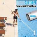 Professional 12 Foot Telescopic Aluminum Swimming Pool Pole - Attach Connect Skimmer Nets, Rakes, Brushes, Vacuum Heads Cleaning