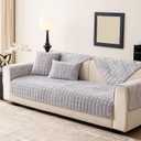 Velvet Couch Cover, Sectional Couch Covers for Sofa, Funny Fuzzy Sofa Covers Pet Friendly, Non-Slip Couch Protector for Dogs & Kids(1PC, Light Grey, 35.4"83", 3 Seaters)