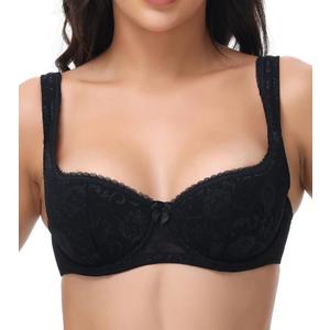 Oscrenia Balconette Bra for Women Demi Balcony Bras Underwire Push Up Half Cup(Black,34D) (Black)