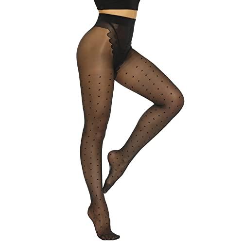 MANZI 20D Polka Dot Tights for Women Patterned Stockings for Women Sheer Ultra Thin High Waist Pantyhose (Polka dot Tights) S