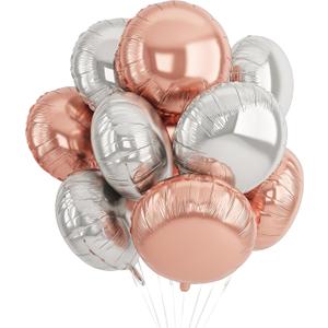 20PCS Silver Rose Gold Round Foil Balloon, 18 Inch Round Foil Balloons, Round Aluminum Giant Balloon For Birthday Valentine's Day Party Wedding Anniversary Engagement Baby Shower Decorations