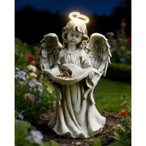 Solar Angel Statue with Bird Feeder for Outdoor Garden Decor | for Patio, Yard, Lawn, Balcony, Gift for Mother, Grandmother, Women