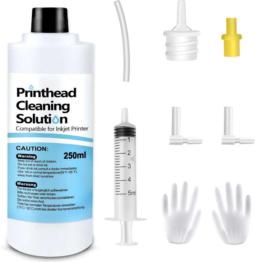 Printhead Cleaning Kit for Epson, 250mL Printer Cleaning Kit for Inkjet Printer, Print Head Cleaning Kit for HP, Print Head Cleaner for Canon Inkjet, Printer Head Cleaning Kit 250mL for Brother Inkjet