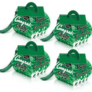 KPOSIYA Graduation Party Favors Boxes，32 pcs Class of 2026 Graduation Cap Candy Box with Tassel，Grad Gift Treat Boxes for 2026 Table Centerpieces Decorations(Green)