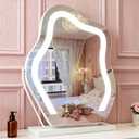 Makeup Mirror with Lights - 17 Cloud Shaped Smart Touch 3-Color Dimmable 360 Rotation Memory Metal Frame Plug-in AC Power Tabletop Vanity Mirror Gift for Women Teen Girls White
