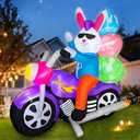 SEASONBLOW 6 FT Easter Inflatable Bunny on Motorcycle with Eggs Decorations LED Light Blow Up Rabbit for Yard Lawn Garden Home Outdoor Indoor Holiday Decor
