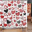 72"x72" Valentines Shower Curtain for Bathroom with 12 Hooks, Oil Painting Red Black Pink Heart Valentine's Day Shower Curtain for Bathroom Heart Decorations Romantic Waterproof Bath Set