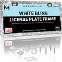 Dazzling Bling License Plate Frame for Women - 1 Piece, 800 Premium Rhinestones, Rust-Free Stainless Steel, Street Legal Slim Design, Sparkly Diamond Car Tag Holder with Glitter Crystal Screw Caps