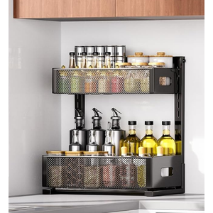 Under Sink Organizer, Silk-Smooth Metal Sliding Drawer Organizers and Storage Rack, Pull Out Cabinet Shelf for Kitchen, Bathroom, Pantry, Cabinet, Closet