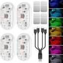 Wireless Car Led Interior Lights 4PCS, 7 Colors Under Dash Lights Touch, Wireless Led Lights for Car, Rechargeable Led Anti-Collision Strobe Lights for Motorcycle, Drones, E-Bikes, Home, Truck