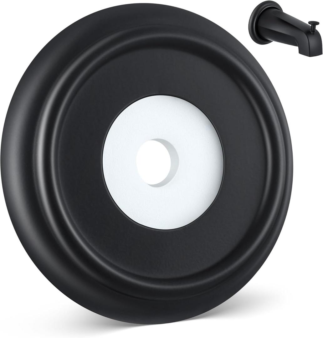 Dreyoo Metal Tub Spout Cover Ring, Bathtub Spout Trim Plate Ring with 1 Pcs Foam Gasket, 1-1/2 Inch ID and 3-5/8 Inch OD(Black)