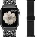 Minyee Magnetic Stretchy Band Compatible with Apple Watch Bands 38/40/41/42/44/45/46/49mm Women Men, Celtic Knot Soft Elastic Nylon Fabric Strap for iWatch Series 11 10 9 8 7 6 5 4 SE/Ultra 3 2 1 (Black/Black)