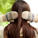 Winter Warm Mittens for Women Men - Soft Faux Cashmere Mittens Elastic Cuff Fashionable Stretchy Knit Gloves Cold Weather (Khaki Snowflake)
