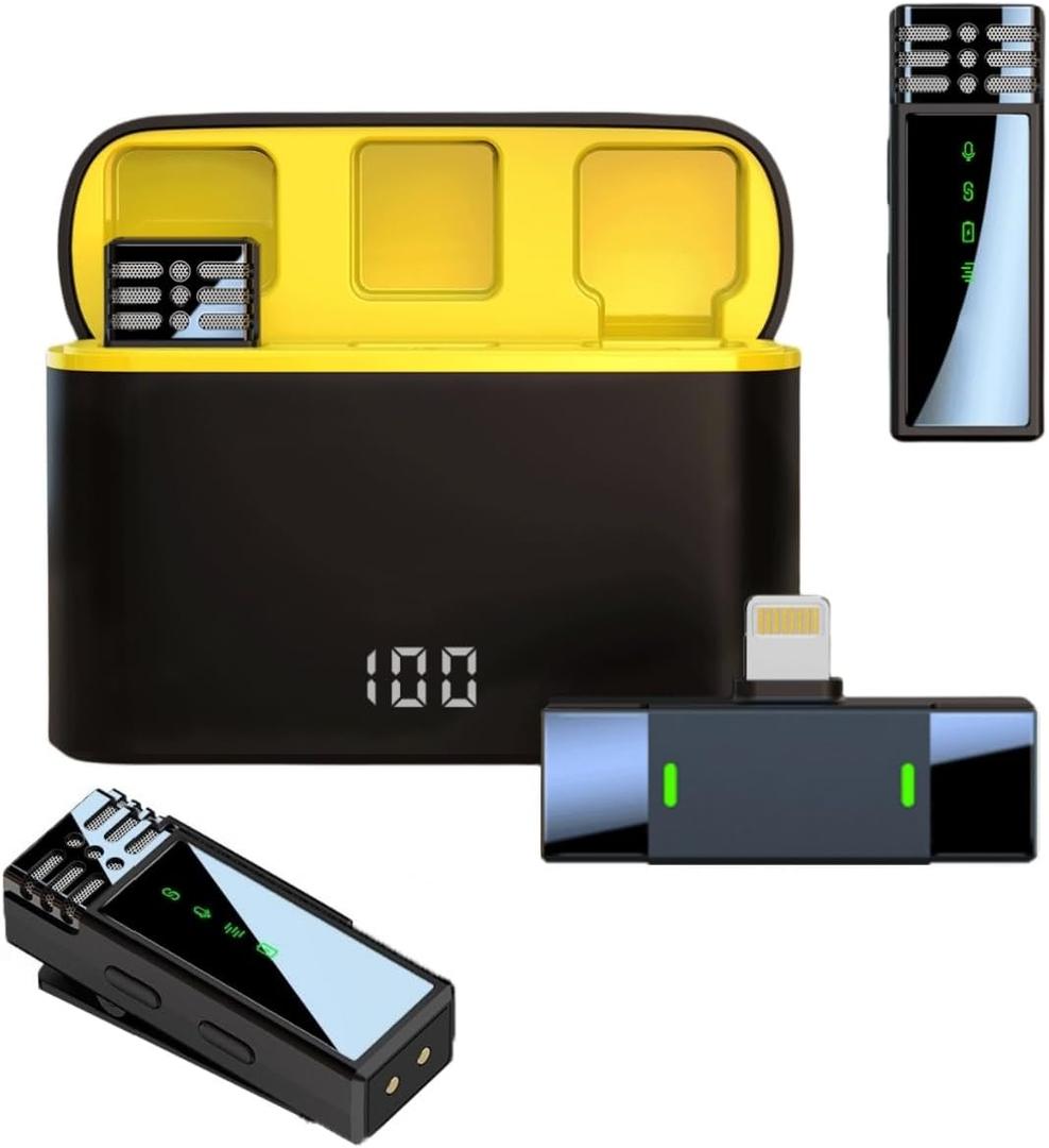 Lavalier Microphone for iPhone 8-14 Pro Max, Wireless Noise Cancellation Dual 2.4Ghz Mic Audio Noise Canceling, 175ft Transmission, Plug-Play Mini Lapel Mic