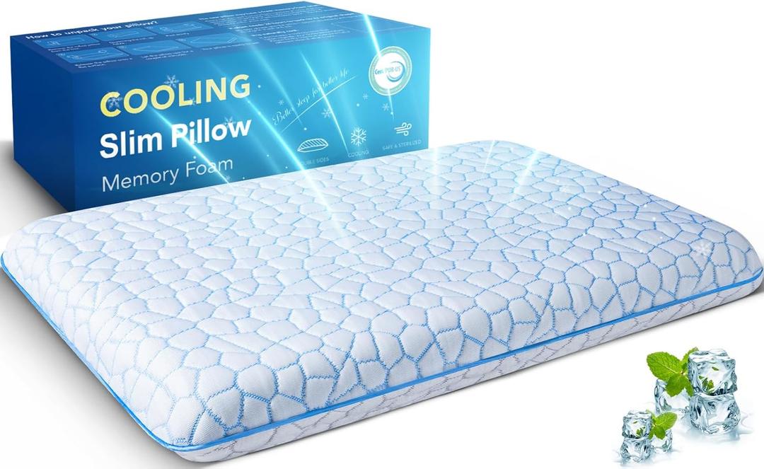 Ultra Thin Flat Pillows for Sleeping,Cooling Slim Memory Foam Pillow 2.75 in Height Ultra Thin Pillow,Low Profile Sleeper Pillows for Stomach Sleeper for Neck and Back Support Stomach Sleeping Pillow (Blue)