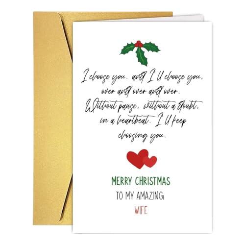 Romantic Christmas Card for Wife, Heartfelt Wife Christmas Card&Gift from Husband, Xmas Anniversary Cards for Her, Ideal Love You Holiday Gift for Her Pack of 2