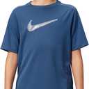 Nike Unisex Big Kids' Multi Dri-FIT Short-Sleeve Training Top (Large Swoosh Logo) (Blue, S)