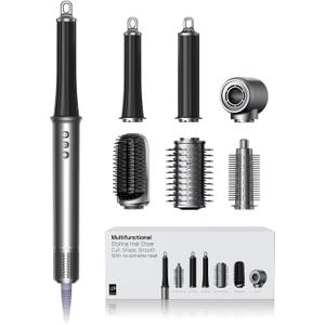 All-in-One Air Styler - Auto Curl, Straighten, Volumize, Dry - 160000 RPM High-Speed for Faster Styling - Reduces Heat Damage & Frizz Hair Styling Irons - Ionic Blow Dryer Brush for All Types (Nickel)