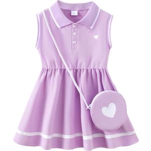 Saeaby Little Toddler Girl Sporty Dress Summer Clothes Ruffle Sleeveless Kids Dresses Sport Causal Sundress Girl Outfits (Purple, Size 6-7Y)