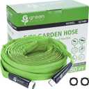 Green Expert Flat Garden Hose Water Hose 5/8" ID Lightweight with 3/4" GHT Metal Adapters Easy to Install Portable Watering Kit for Home Garden Yard Irrigation, 50 Feet Long Green