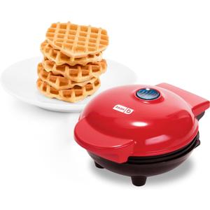 DASH Mini Waffle Maker Machine for Individuals, Paninis, Hash Browns, & Other On the Go Breakfast, Lunch, or Snacks, with Easy to Clean, Non-Stick Sides, Red Heart 4 Inch