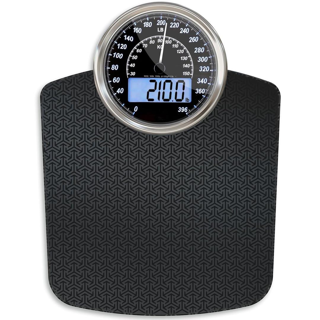 Adamson Hybrid 2-in-1 Analog & Digital Weighing Scale for Body Weight up to 400lbs - Thick Tempered Glass - Extra Large Display - Easy to Read Digital Bathroom Scale - New Version - Black Matrix