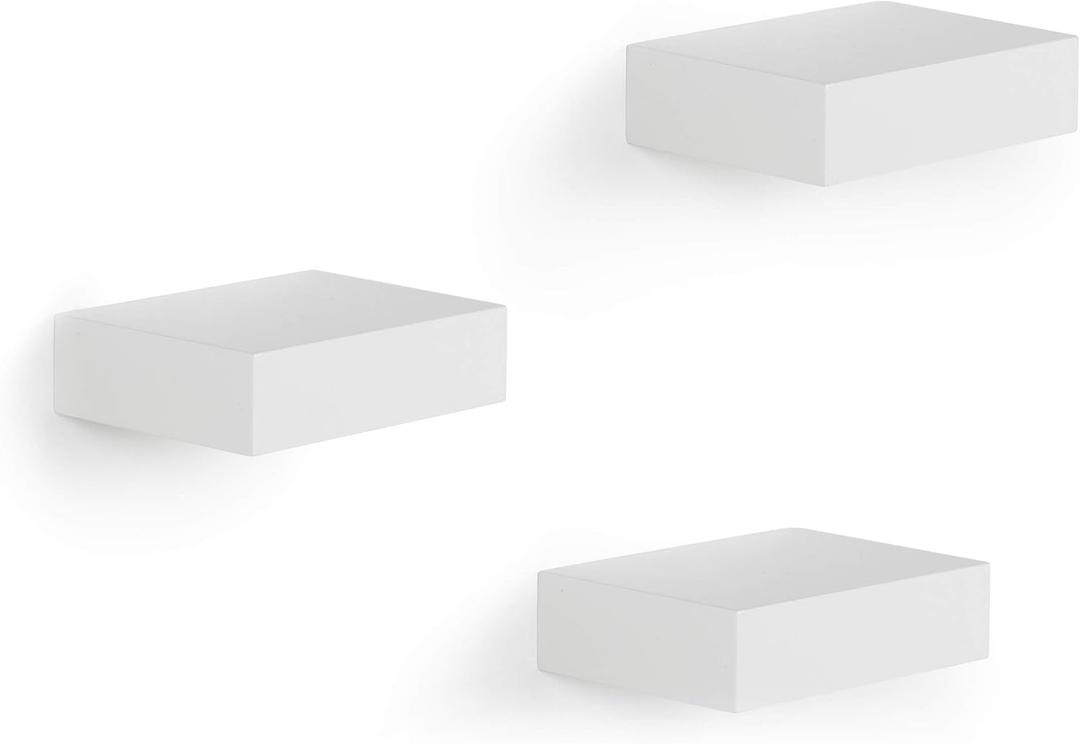 Floating Shelves (Set of 4), Gallery Style Display for Small Objects and More, White (White)
