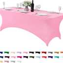 Spandex Table Cover for 8FT or 4ft or 6ft Table Universal Fitted Stretch Tablecloth for Party, Banquet, Wedding and Events-Pink