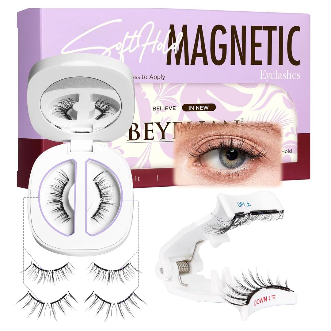 BEYELIAN Magnetic Eyelashes with Applicator, Soft Magnetic Lashes Natural Look Comfortable & Secure Fit Easy to Apply Reusable (1 Pairs, CS02)