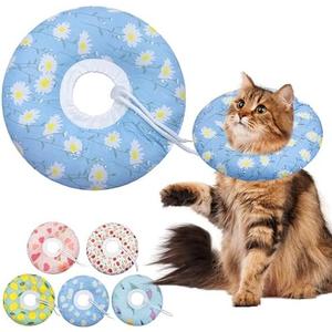 Seyezo Cat Cone Collar Soft, Adjustable Cat Recovery Collars Kitten Cones to Stop Licking, Cute Donut E Collar After Surgery, Wound Healing Elizabethan Collar for Kitten(Blue Daisy, Large)