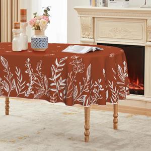 Horaldaily Fall Tablecloth 6084 Inch Oval, Thanksgiving Autumn Harvest Caramel Wild Flowers Table Cover for Party Picnic Dinner Decor