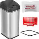 iTouchless 50 Liter / 13 Gallon Sensor 2.0 Kitchen Trash Can with Lid Lock and AbsorbX Odor Filter, Touchless Lid, Stainless Steel Garbage Recycling Bin for Kitchen, Home, Office, Business
