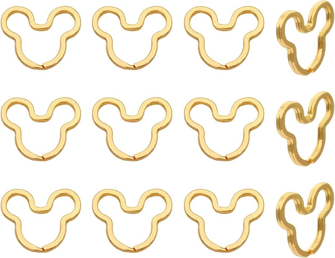 12pcs Creative Key Ring Keychain Mouse Shape Golden Metal Flat Split Key Holder Chains Rings Crafts DIY for Home Car Tag Office Organization Lanyards Keys Attachment Gift