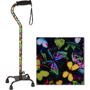 NOVA Designer Quad Cane, Lightweight Four Legged Cane with Soft Grip Handle, Height (for Users 411 - 64) & Left or Right Adjustable, Butterflies Design
