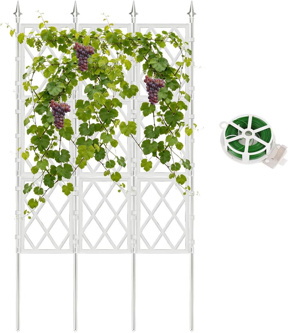 5.25FT Garden Trellis Support Fence,Metal Wall Lattice Climbing Frame for Climbing Plants Outdoor, White Iron Pipe Fence for Potted Plants Indoor for Ivy Vines Vegetable Flower, Patio, Lawn, Yard
