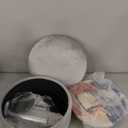 Adjustable Vanity Stool with Storage, 360 Swivel Vanity Chair, Velvet Small Round Ottoman Footrest for Bathroom, Makeup Room, Grey (Silver Base)