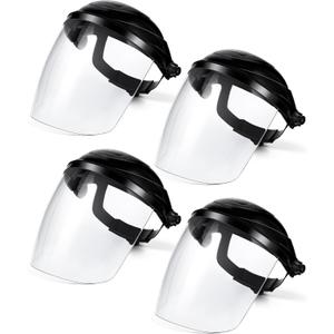 Tellegloww 4 Pcs Clear Safety Face Shield for Grinding & Cutting, Lightweight Full Impact Resistant with Adjustable Ratcheting Headgear Face Shield Mask for Work Chemical Woodworking Industrial, Black