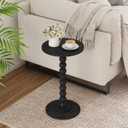 Round Side Table, Small Drink Table for Small Spaces, Pedestal End Table for Living Room, Modern Accent Nightstand with Solid Wood Leg for Bedroom, Corners and Office Black Color UTBT005B