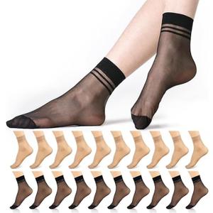Aimery 10 Pairs Summer Women's Ankle Sheer Nylon Socks - Thin Soft, Reinforced Toe & Stylish Transparent Hosiery sheer socks