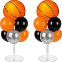 Basketball Party Balloons Stand Kit - 2 Sets With 2 Basketball Ball Foil Balloons - Basketball Themed Party Balloon Centerpiece for Tables - Game Sports Birthday Party Decorations, 10 inches