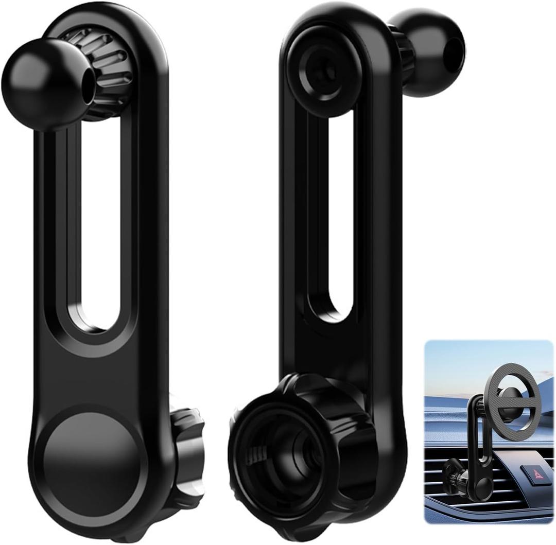 2 Pcs 17 mm/0.67" Ball Mount Extension Arm, Adjustable 2.04 Inch, 360 Degree Rotatable, Compatible with Car Phone Holder and Vent Extender, Durable Black for Secure Device Mounting