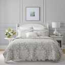 Laura Ashley - Twin Quilt Set, Reversible Cotton Bedding with Matching Sham, Home Decor for All Seasons (Rowland Grey, Twin) (Gray)