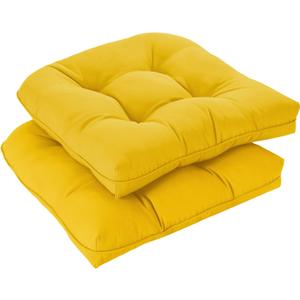 Downluxe Outdoor Chair Cushions Set of 2 for Patio Furniture, Water Resistant Tufted Overstuffed Patio Furniture Cushions, Thick Outdoor Seat Cushion, 19" X 19" X 5", Yellow