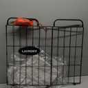 Mxfurhawa Iron Wire Laundry Hamper With Rolling Lockable Wheels, Folding Laundry Storage Basket with Handles,Detachable Liner Collapsible Dirty Laundry Cart Sorter Clothes Basket Organizer (23.6 inch) (White)