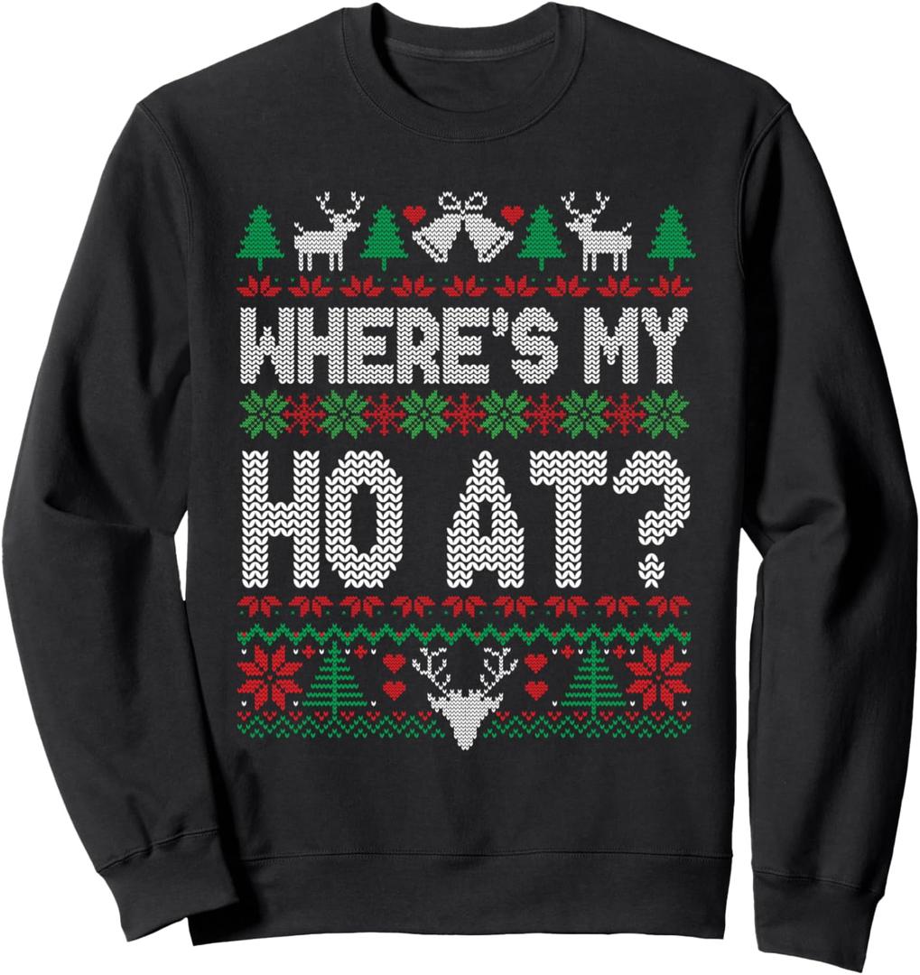 Where My Ho's At Ho Matching Couple Christmas Ugly Sweater Sweatshirt, Size: XL