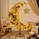 Tuanse 4.5 ft Lighted Eid Ramadan Moon Crescent Artificial Tree with Star String LED Outdoor Decoration Muslim Islamic Crescent Artificial for Eid Ramadan Party Decoration Garden Home Decor